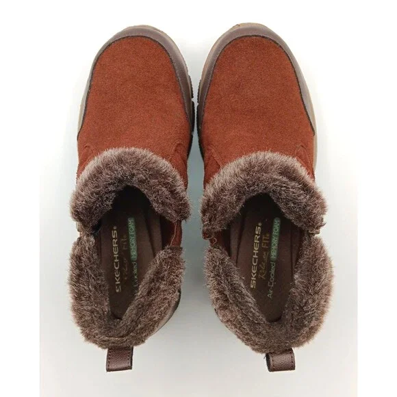 Skechers Boots Wn 9 Easy Going Girl Crush Brown Suede Ankle Faux Fur Bootie - Picture 3 of 12
